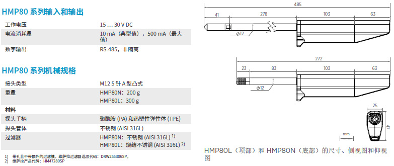 手持式湿度和温度探头HMP80产品尺寸